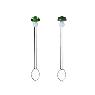 2 Green Mushroom Glass Spoons