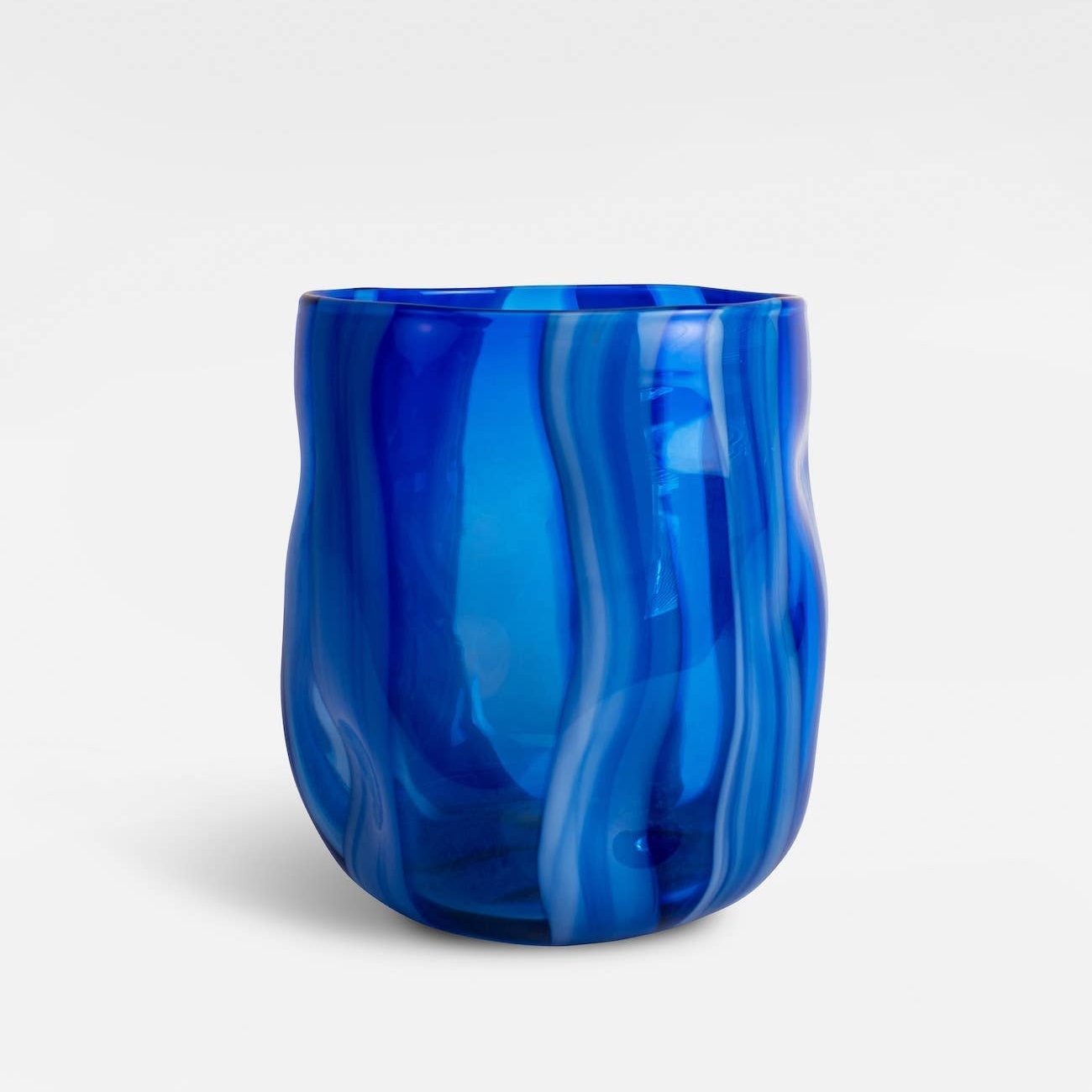 blue glass, wide vase Triton, on a white background