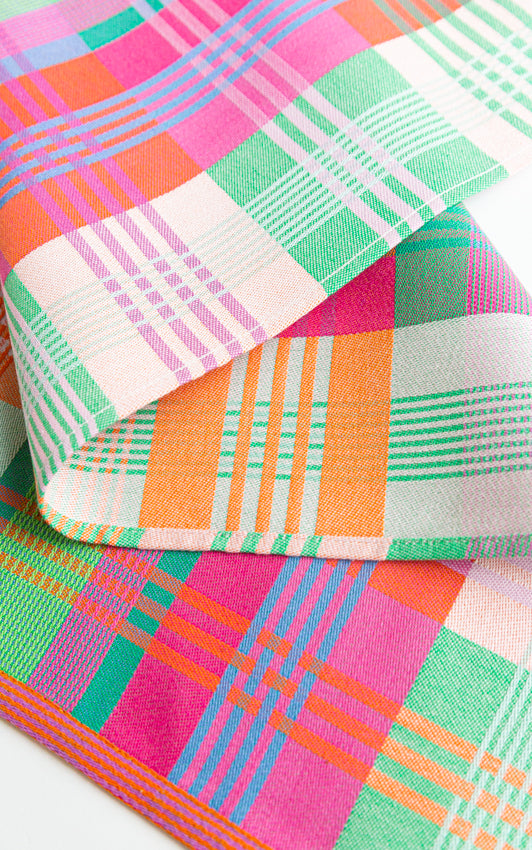 Wild Weave kitchen towel #12c in checkered check design by Foekje Fleur, limited edition in bright pinks, greens, orange and blue