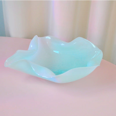 Dansing Large Glass Dish in Mint handmade by Rikke Stenholt of Stenholt Glass in Aarhus, Artisanal Glassware Design