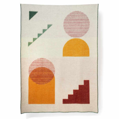 Wool Blanket "Framework" Design by Yanyi Ha for ZigZagZürich,  New Zealand Wool woven in Italy, geometric design with earthy colours on beige background