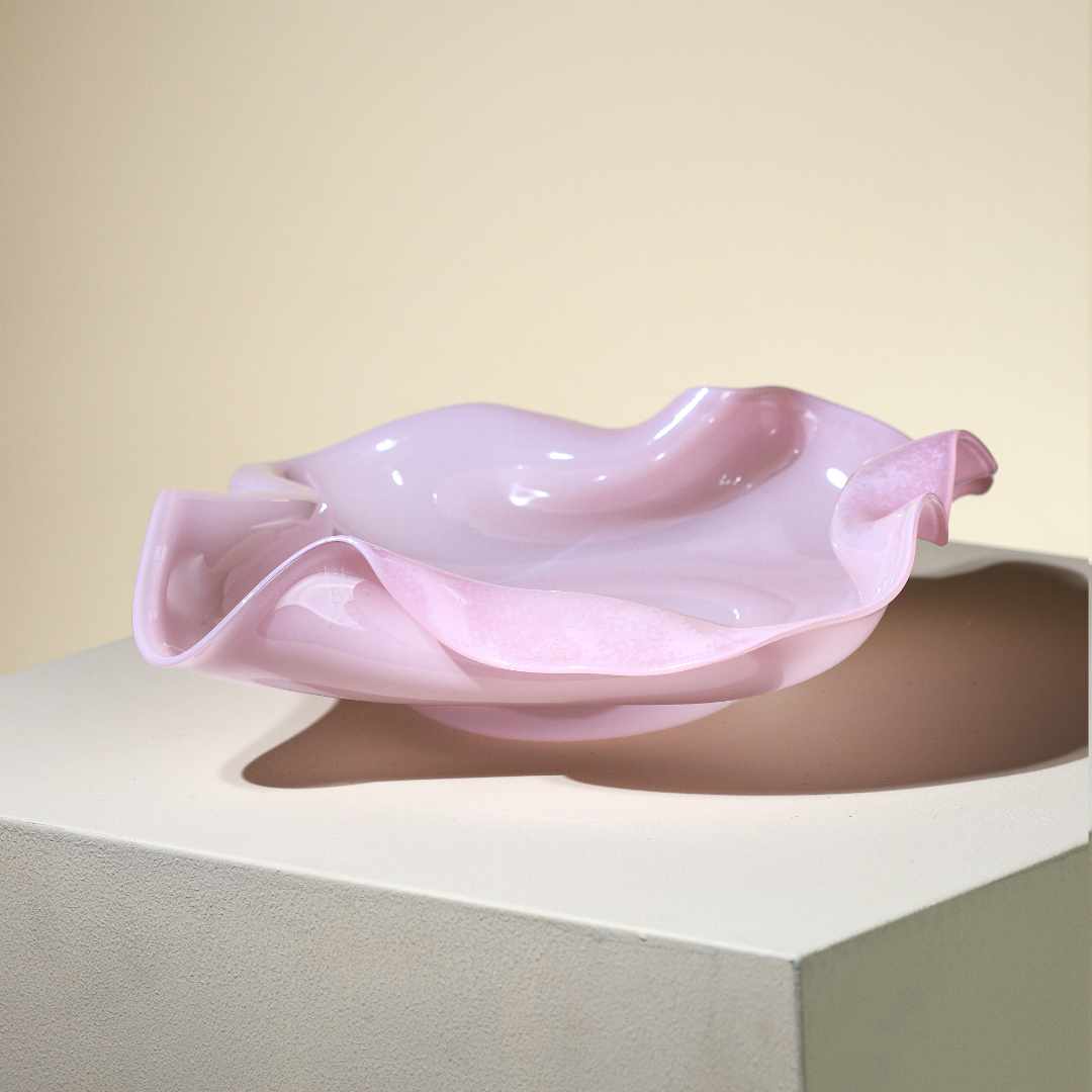 "Dansing" Dish Small - a glass serving dish by the designer Rikke Stenholt in an orchid pink shade, available at NAVE shop