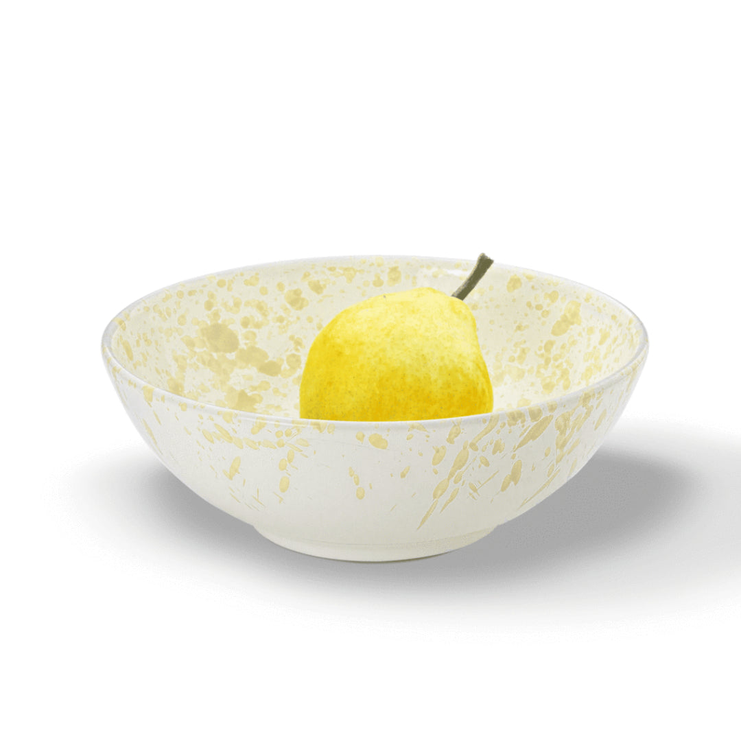 Pasta Schale Modica, Studio Sicily, Sizilanische Keramikkunst, kunsthandwerk, bunte Spritzglasur, classic spatter Sicilian glaze, yellow glazing, nave shop