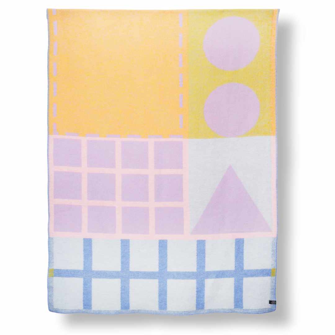 Wool blanket "Post It" design by Sophie Probst for ZigZagZürich, geometric pastel design in New Zealand wool woven in Italy, back