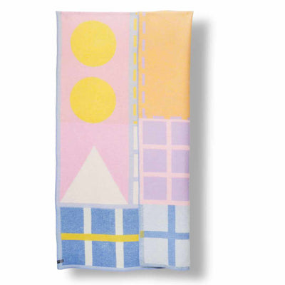 Wool blanket "Post It" design by Sophie Probst for ZigZagZürich, geometric pastel design in New Zealand wool woven in Italy, folded