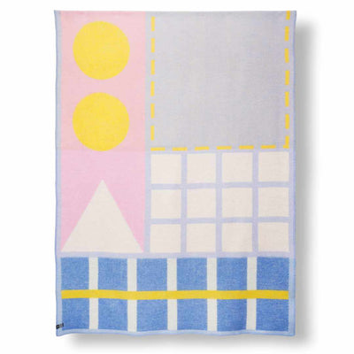 Wool blanket "Post It" design by Sophie Probst for ZigZagZürich, geometric pastel design in New Zealand wool woven in Italy, front