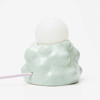 Minty Bubble Lamp with a ceramic mint glazed base, handmade by Siup Studio in Warsaw