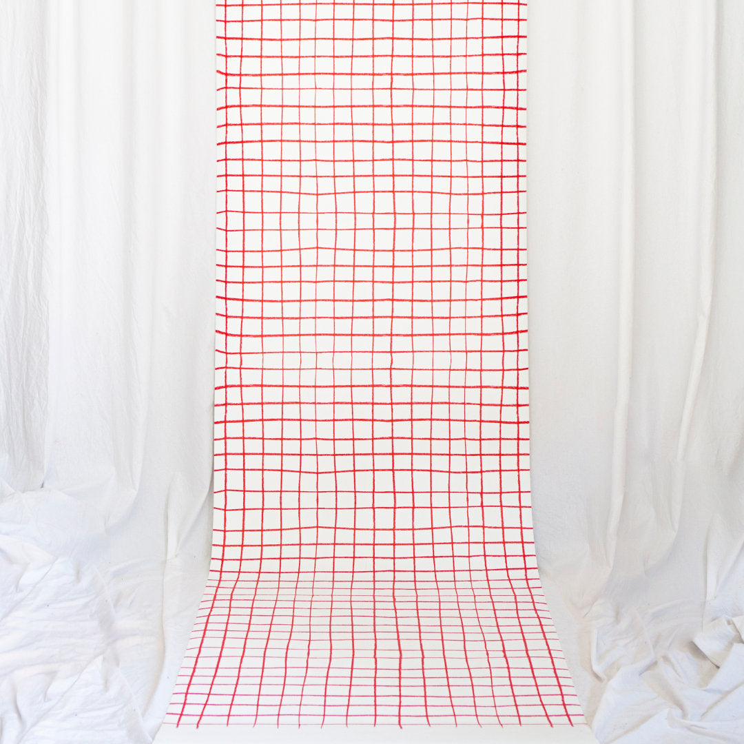 red cheque wallpaper - studio dnnk - handmade wallpaper - dutch design - nave shop 