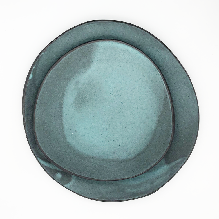  Handmade Ceramics, matt turquoise Glaze set by Hana Karim - Artisanal Stoneware Plates - NAVE shop - online concept store